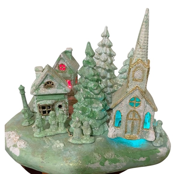 VTG Scioto Ceramic Mold Light-Up Christmas Gold Sparkling Large Village Scene - Picture 2 of 16
